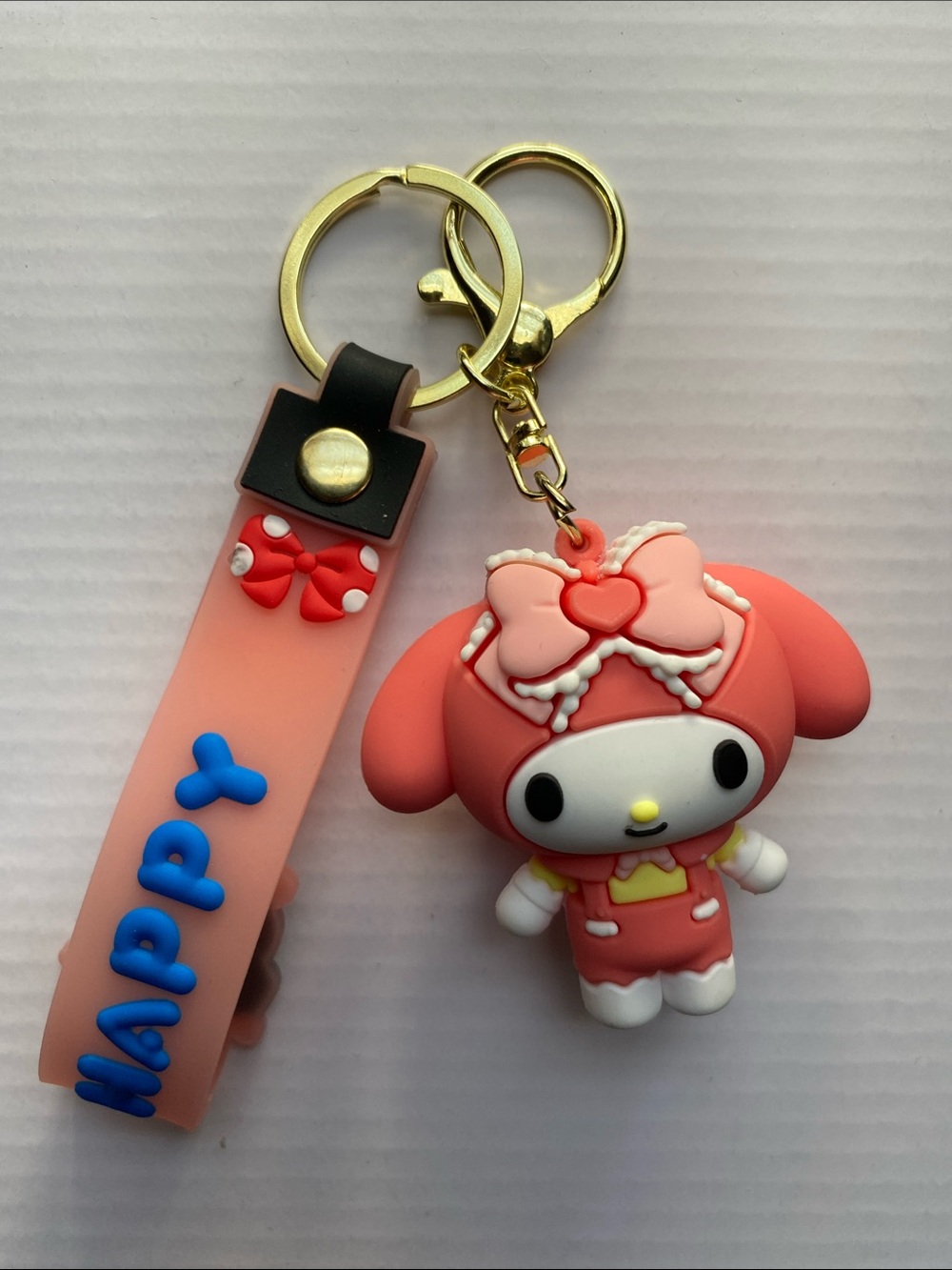 Sanrio My Melody Pink & Coral Keychain with Gold Hardware